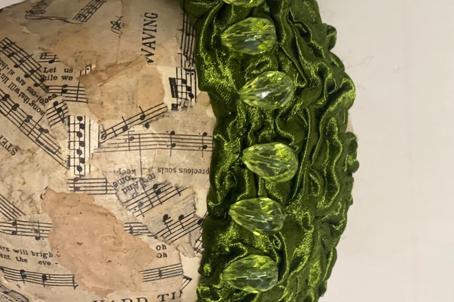 Olive green velvet headband with jewels on top