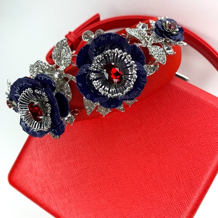 Red Navy & Silver Headband & bag set 
