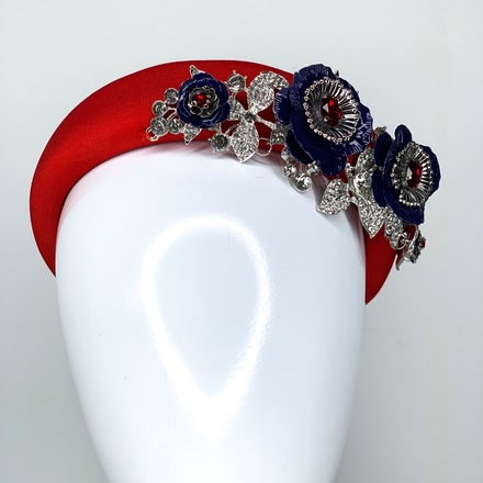Red Navy & Silver Headband & bag set 