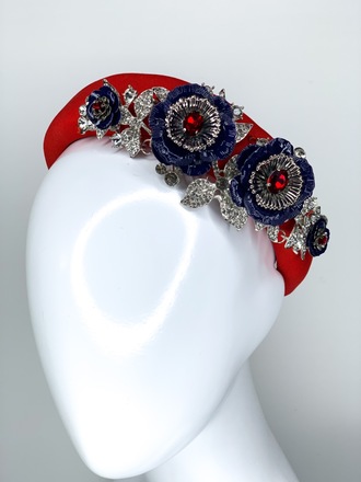 Red Navy & Silver Headband & bag set 