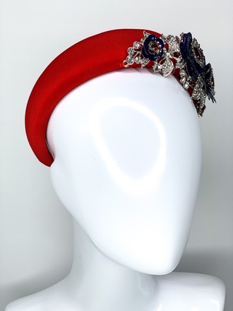 Red Navy & Silver Headband & bag set 