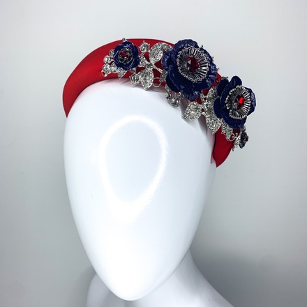 Red Navy & Silver Headband & bag set 