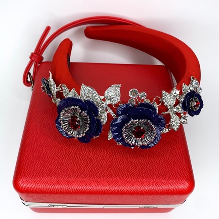 Red Navy & Silver Headband & bag set 