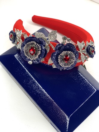 Red Navy & Silver Headband & bag set 