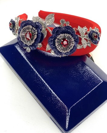 Red Navy & Silver Headband & bag set 
