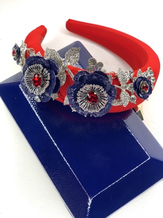 Red Navy & Silver Headband & bag set 