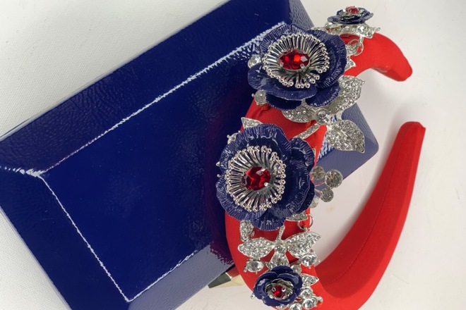 Red Navy & Silver Headband & bag set 