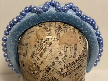 For Sale: Soft blue headband with blue pearls wrapped in veil
