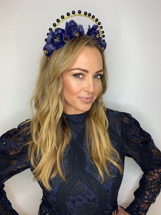 Halo & Rose Navy, Gold & Black halo headband 