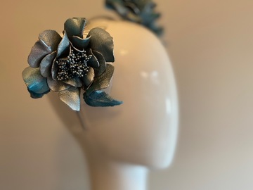 For Sale: Leather blue and silver  flowers on band 