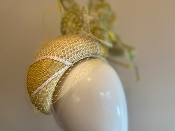 For Sale: Straw bandeau in lemon and white 