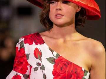 For Sale: Red Dior brim hat with lace trim