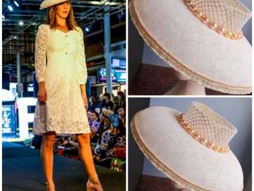 For Sale: Ivory Dior hat with pearl and crinoline trim