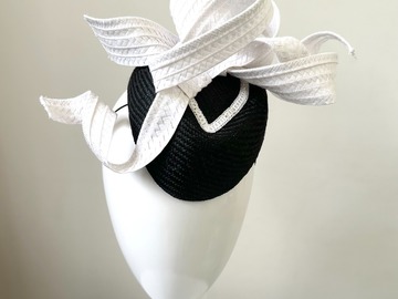 For Sale: Black & White Straw Parisisal Hat - Katie