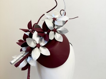 For Sale: Deep Red Wine and Metallic Silver Hat - Harmony