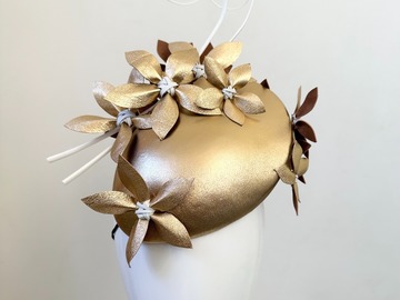 For Sale: Metallic Gold and White Floral Hat - Monroe