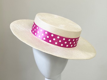 For Sale: Ivory and Pink Parisisal Boater Hat - Barbiee