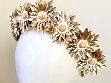 For Sale: Gold Metallic Flower Headband Fascinator - Bronte
