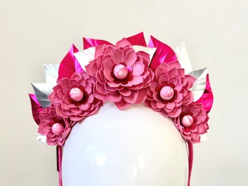 For Sale: Metallic Pink Flower Headband Fascinator - Eliza