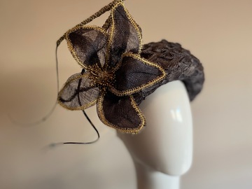 For Sale: Grey straw Bandeau with flower and quils