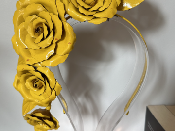 For Sale: Allport Millinery Rose Vine Headband - Patent Yellow