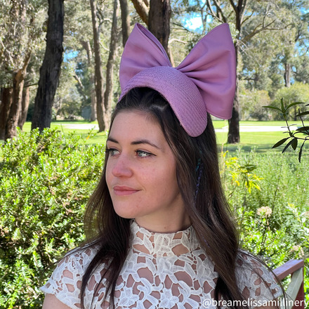 Freya/ Hand-blocked Purple Bandeau Headband with Leather Bow