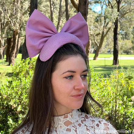 Freya/ Hand-blocked Purple Bandeau Headband with Leather Bow