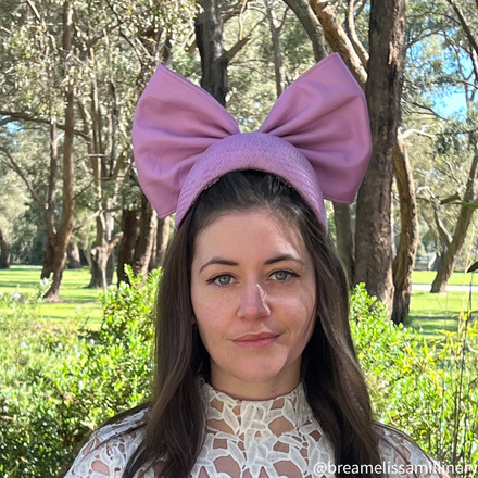 Freya/ Hand-blocked Purple Bandeau Headband with Leather Bow