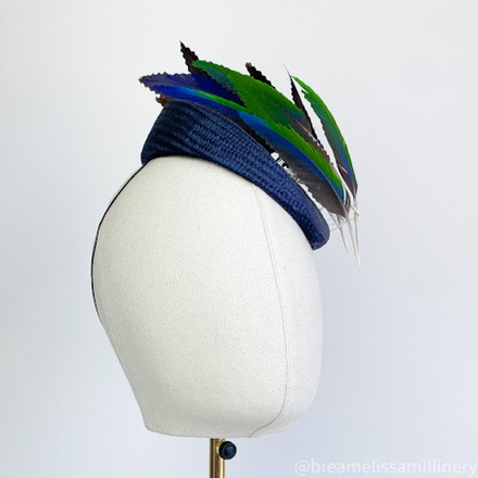 Jaida/Stylish Navy Buntal Hat with Parrot Feathers
