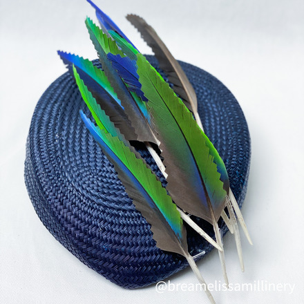 Jaida/Stylish Navy Buntal Hat with Parrot Feathers