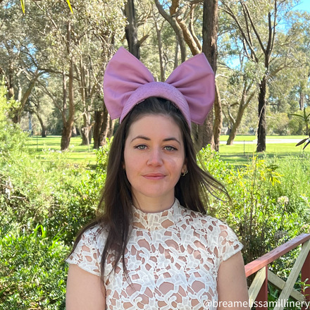 Freya/ Hand-blocked Purple Bandeau Headband with Leather Bow