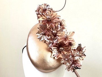 For Sale: Metallic Rose Gold Floral Mini Cocktail Hat - Lily