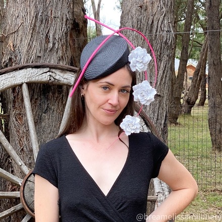 Patricia/Unique Air Hostess Hat with Hand-Curled Pink Quills