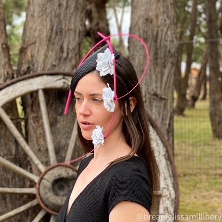Patricia/Unique Air Hostess Hat with Hand-Curled Pink Quills