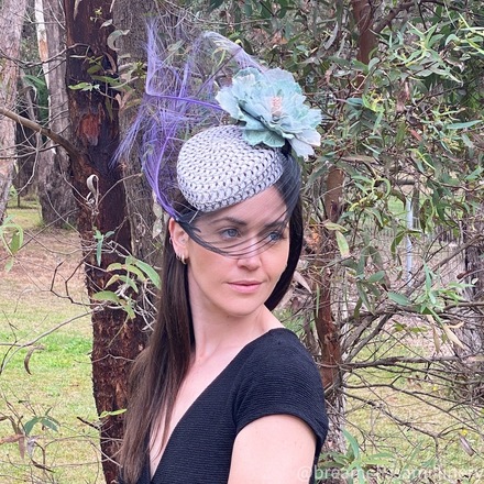 Kiara/Hand Blocked Ivory and Black Weave Teardrop Hat