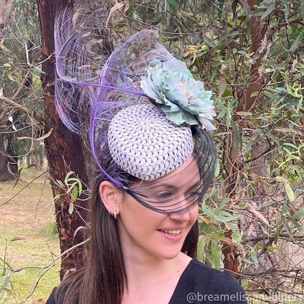 Kiara/Hand Blocked Ivory and Black Weave Teardrop Hat