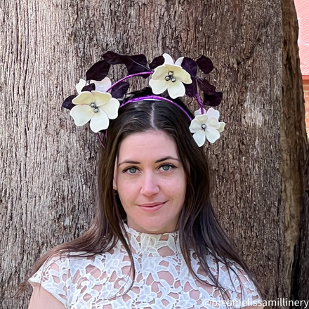 Tara/Stunning Purple Velvet Leaf and Floral Headpiece 