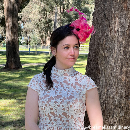 Tulla/Petite Teardrop Velvet Hat with Pink Feather Accents
