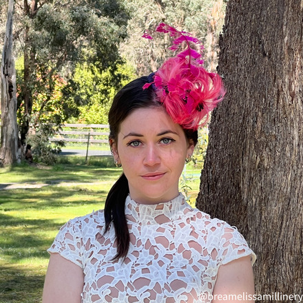 Tulla/Petite Teardrop Velvet Hat with Pink Feather Accents