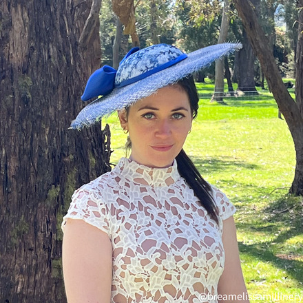 Izzy/Blue and Ivory Buntal Brim Hat with Vintage Lace