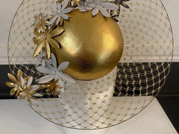 For Rent: Gold & White Percher with Veiled Brim
