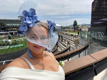 For Rent: Pale blue flowered and pleated crinoline headband