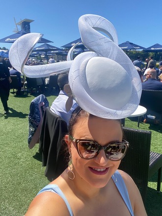 Leather percher with large crinoline swirls