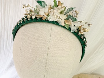 For Sale: Green and Gold Leaf Millinery