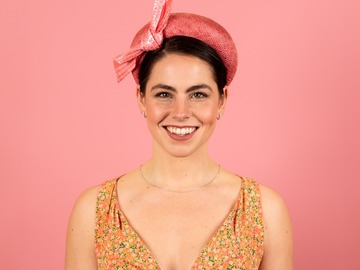 For Sale: Ash Headband in Pink Straw with Patent Braid Knot