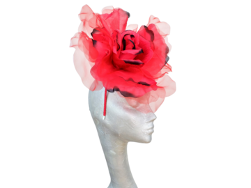 For Sale: 12" Diameter organza silk rose Red & Black Fascinator