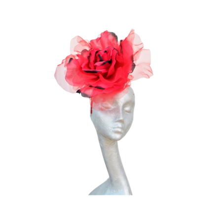 12" Diameter organza silk rose Red & Black Fascinator