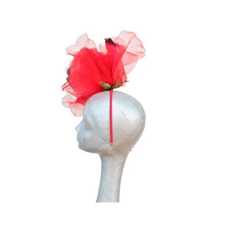 12" Diameter organza silk rose Red & Black Fascinator