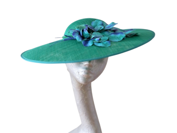 For Sale: Olivia - Emerald Green Hat with Vintage 40s/50s Emerald & Bl