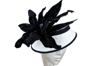 For Sale: Keisha - White & Black Sinamay Bucket hat with Velvet Lilly 